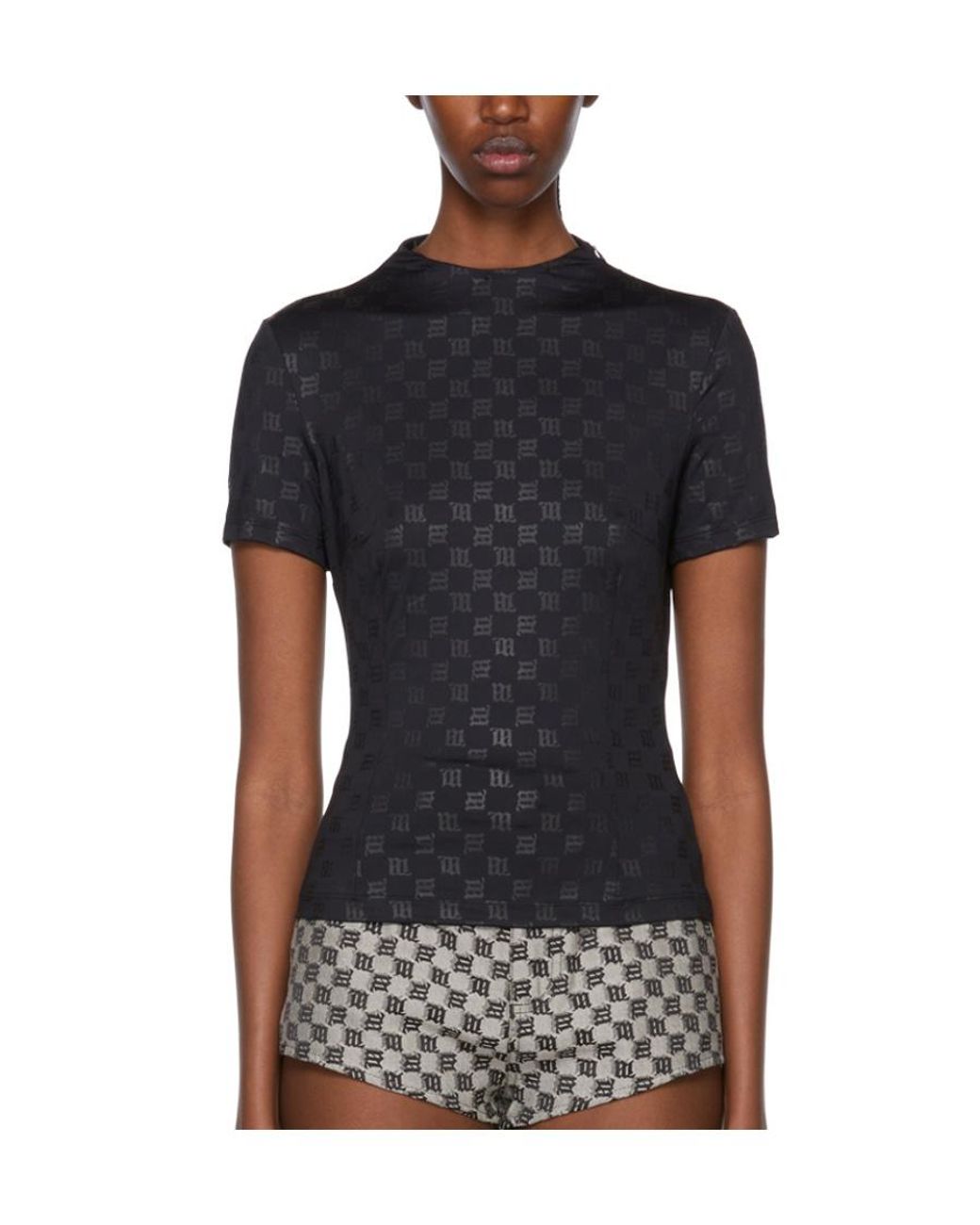 M I S B H V Black Monogram Mockneck T-Shirt