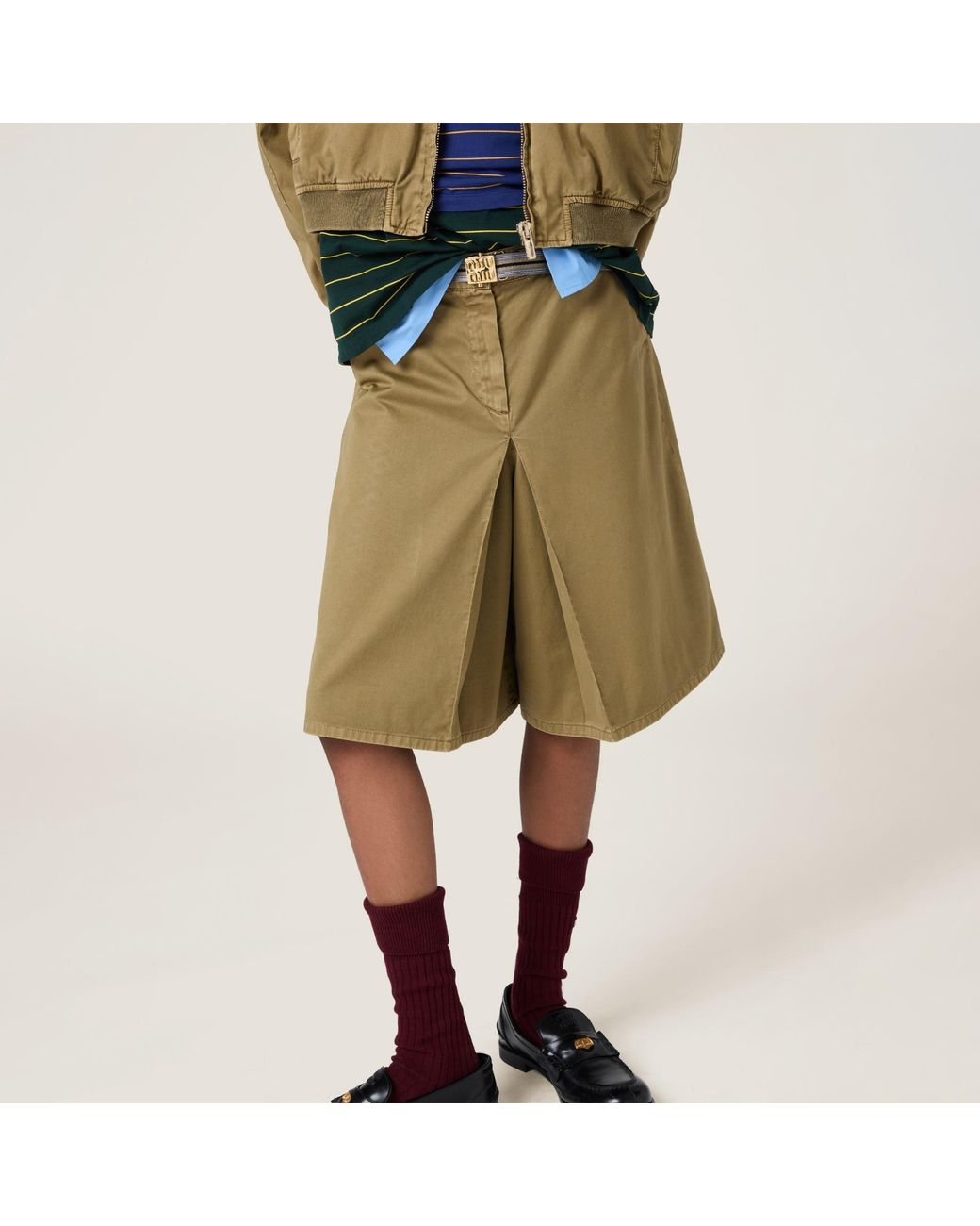 Miu Miu Natural Pleated Midi Skirt