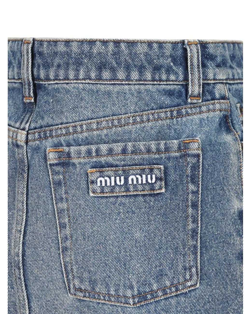 Miu Miu Blue Raw-Edge Denim Mini Skirt