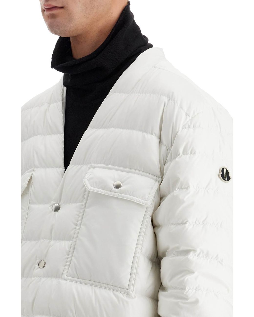 Moncler White Moncler Rick Owens V-Neck Padded Jacket for men