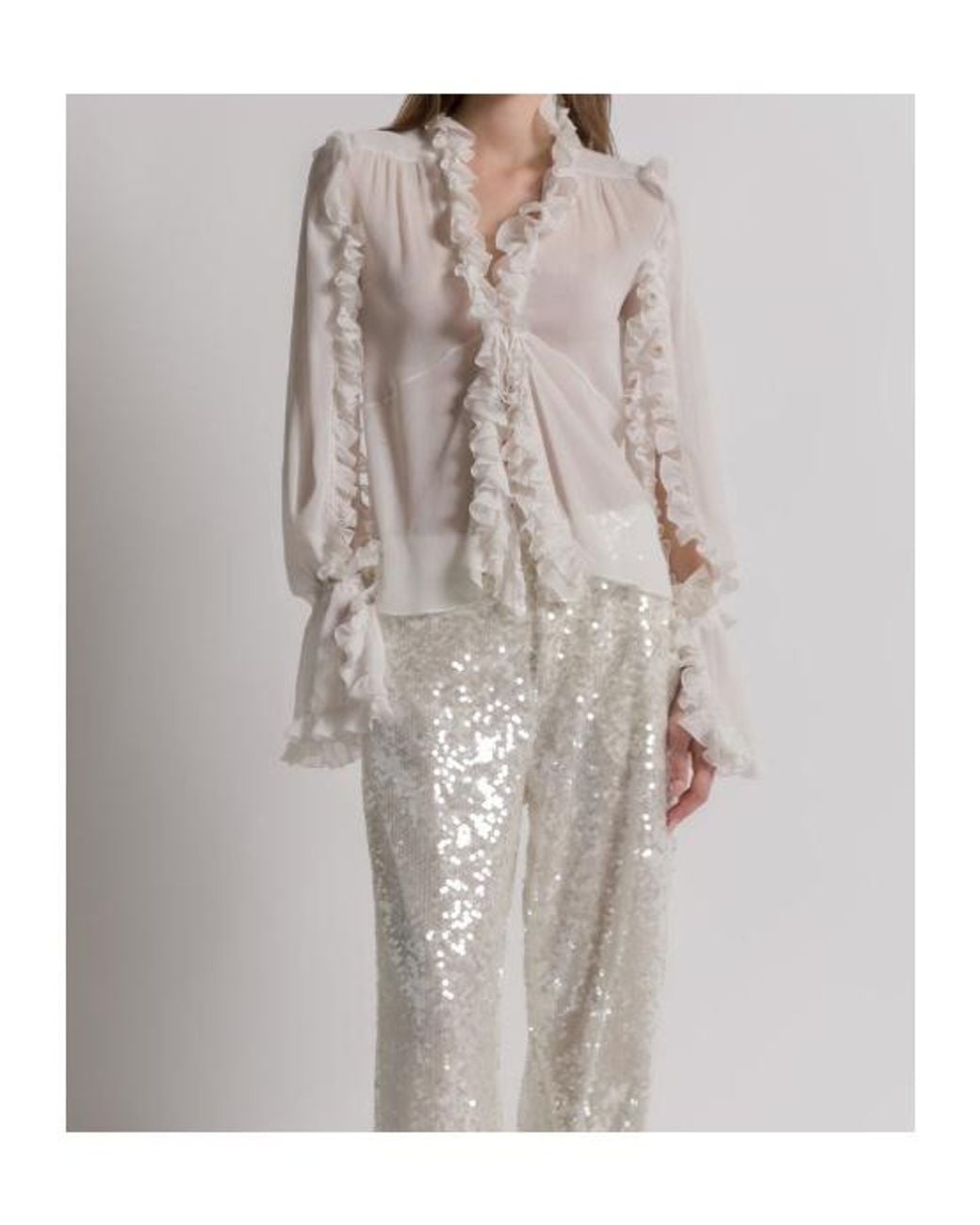 Alberta Ferretti White Creponne Ruffled Blouse