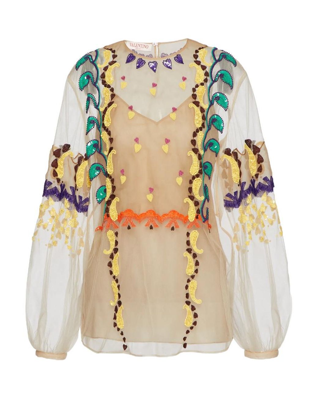 Valentino Multicolor Tulle Phantom Embroidered Blouse