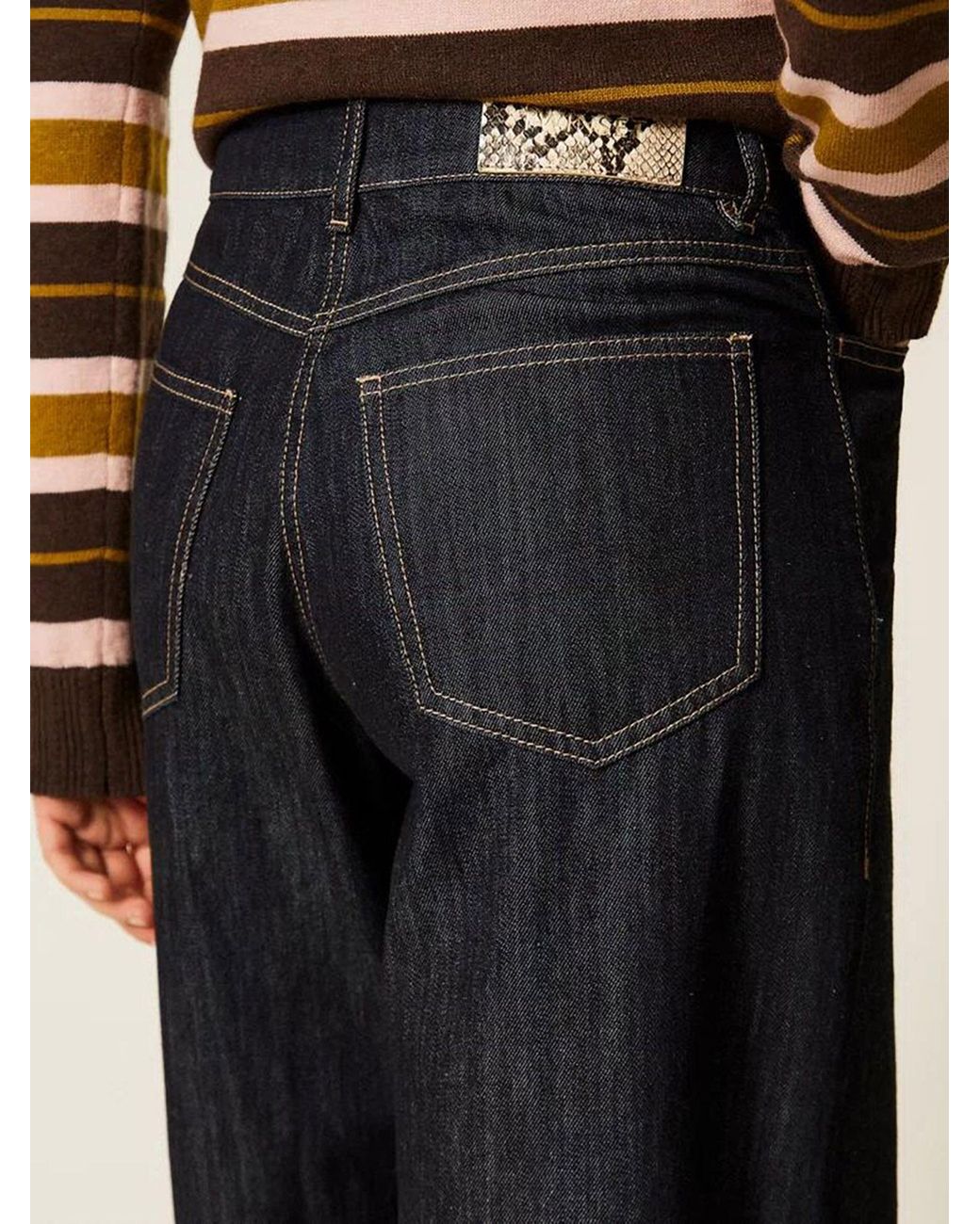 Twinset Blue Flared Jeans With Folded Hem
