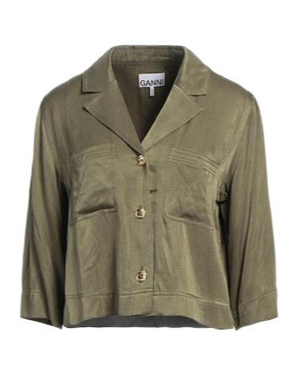Ganni Green Solid Colour Shirts Blouses