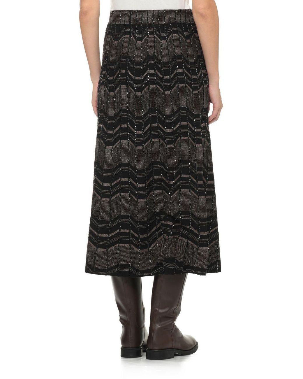 D.exterior Black Sequined Geometric Knit Skirt