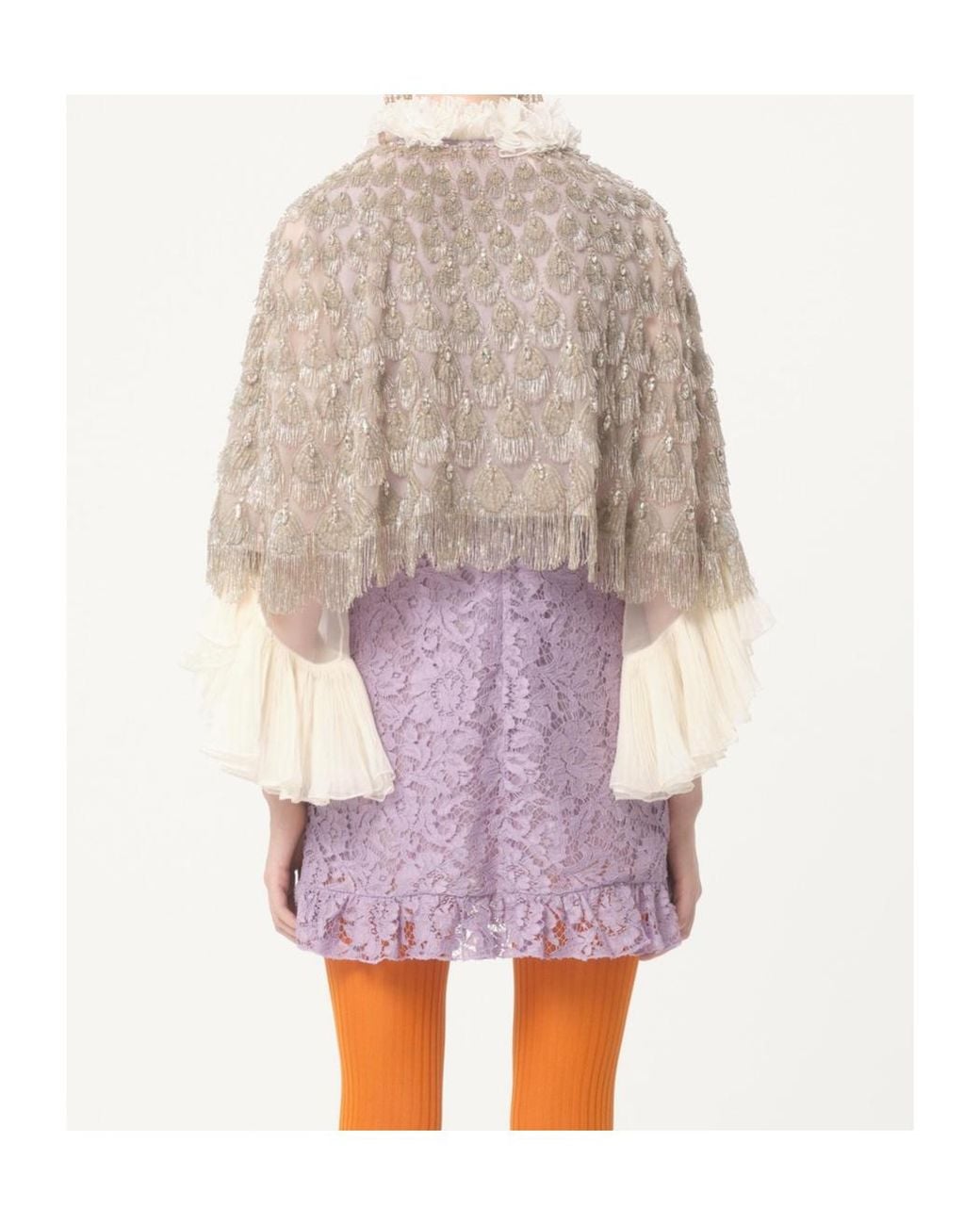 Valentino Natural Embroidery Organza Cloak