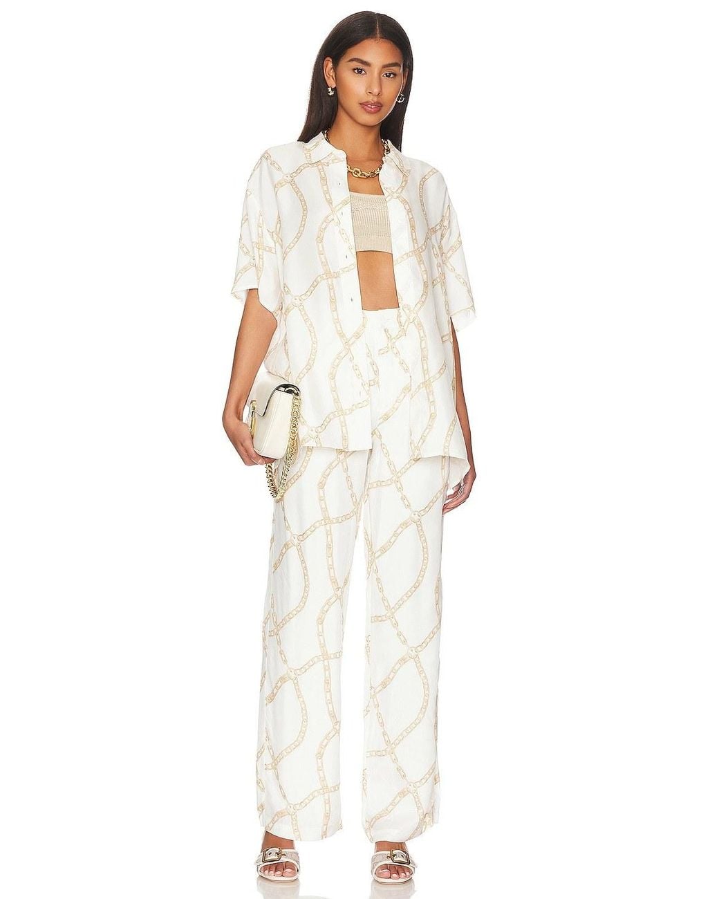 Anine Bing White Chain Link-Print Trousers