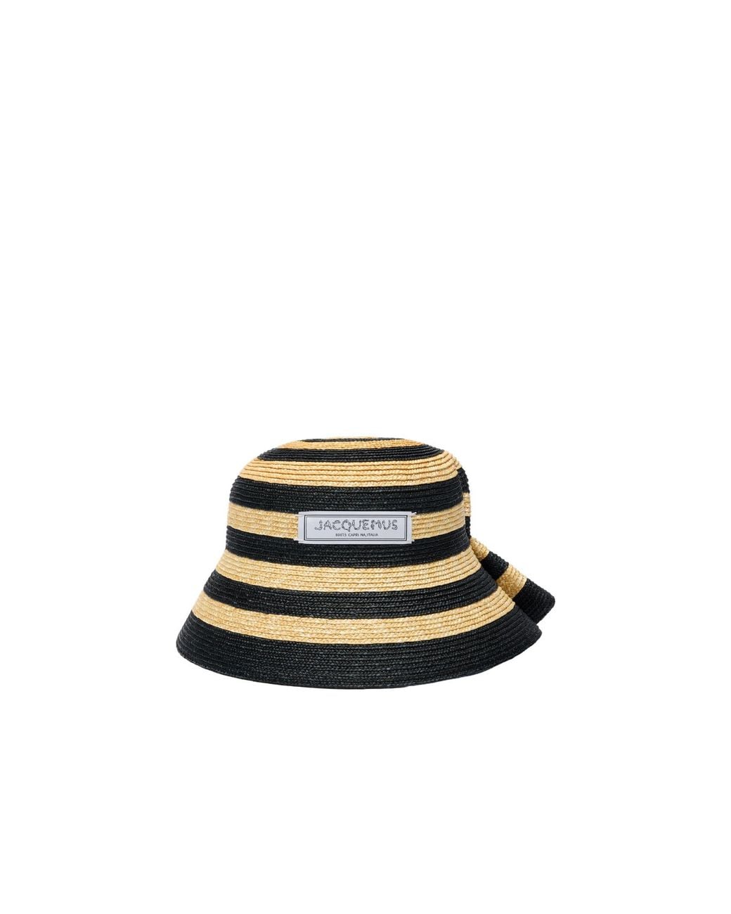 Jacquemus White Logo Patch Striped Woven Hat