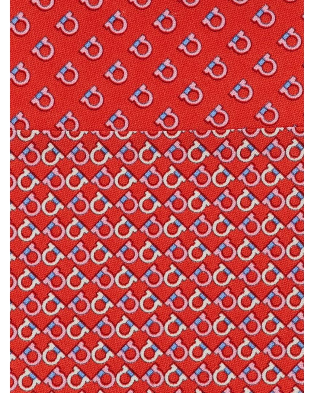 Ferragamo Red Gancini Square Print Silk Tie for men