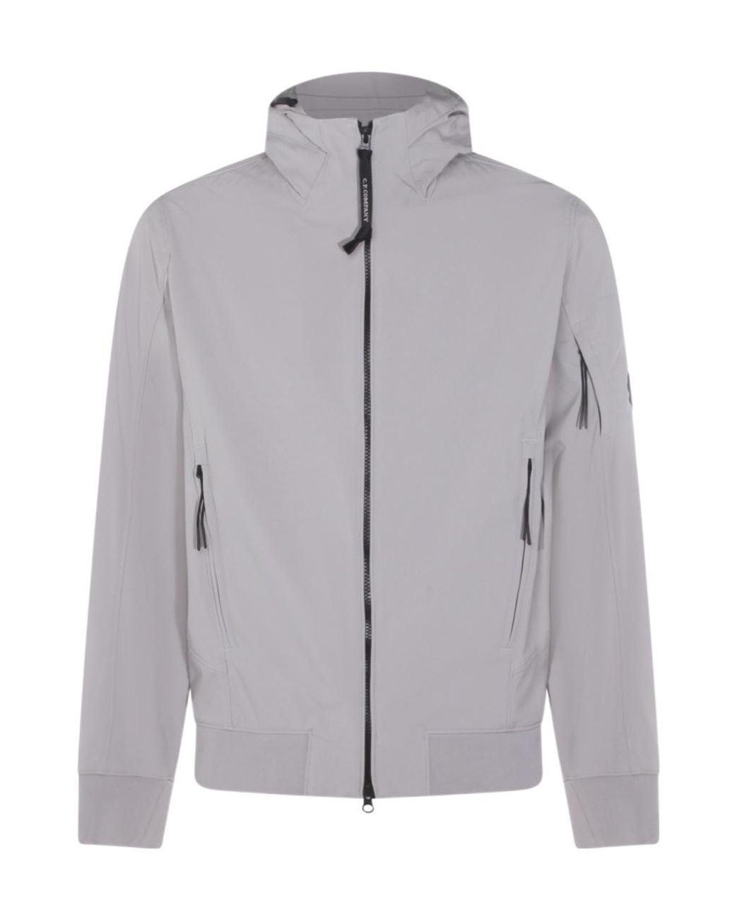 C P Company Gray Logo Plaque Hooded Jacket for men