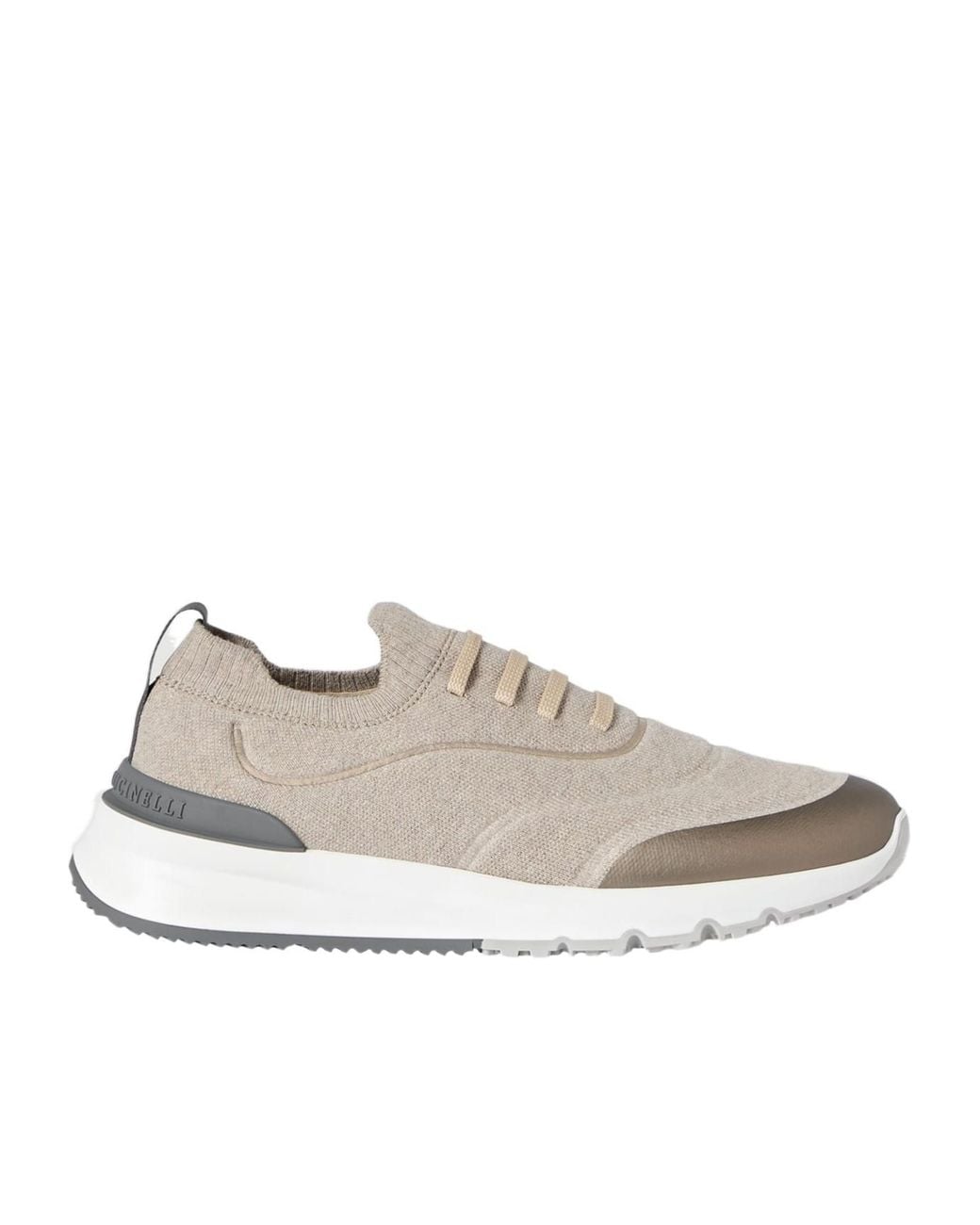 Brunello Cucinelli Gray Knit Panel Low-Top Sneakers for men