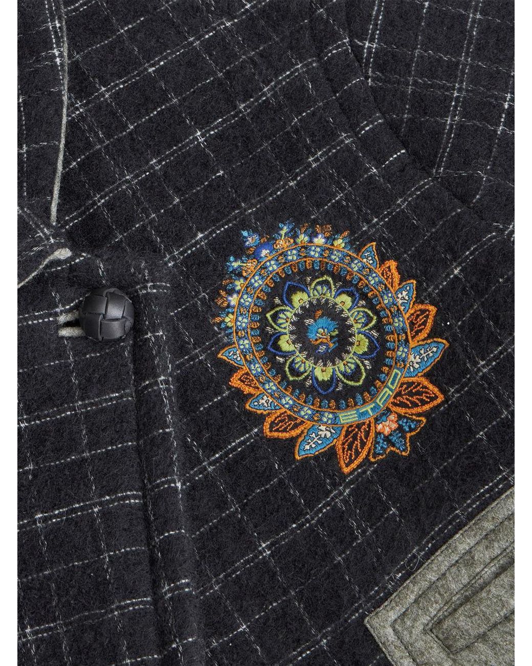 Etro Black Floral Embroidered Checked Coat