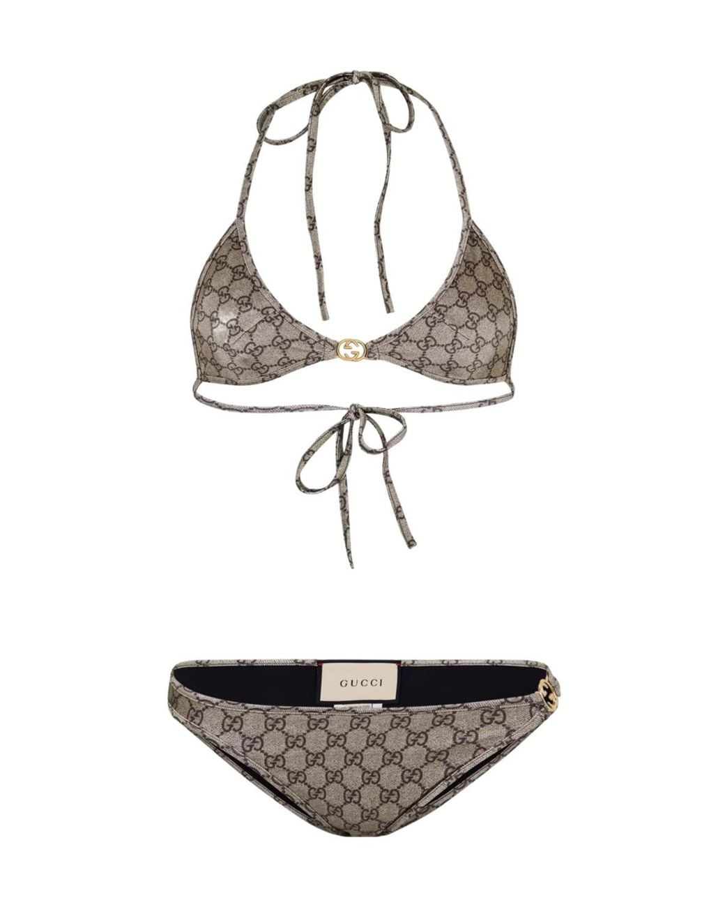 Gucci White Logo Nylon Gg Triangle Bikini Set