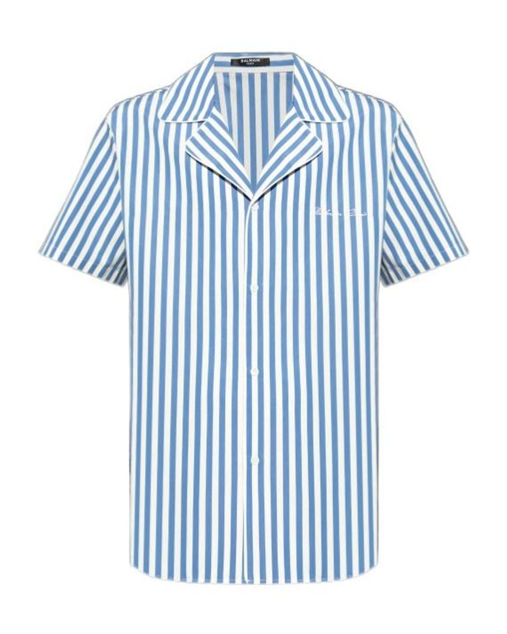 Balmain Blue Short-Sleeved Striped Pyjama Shirt for men