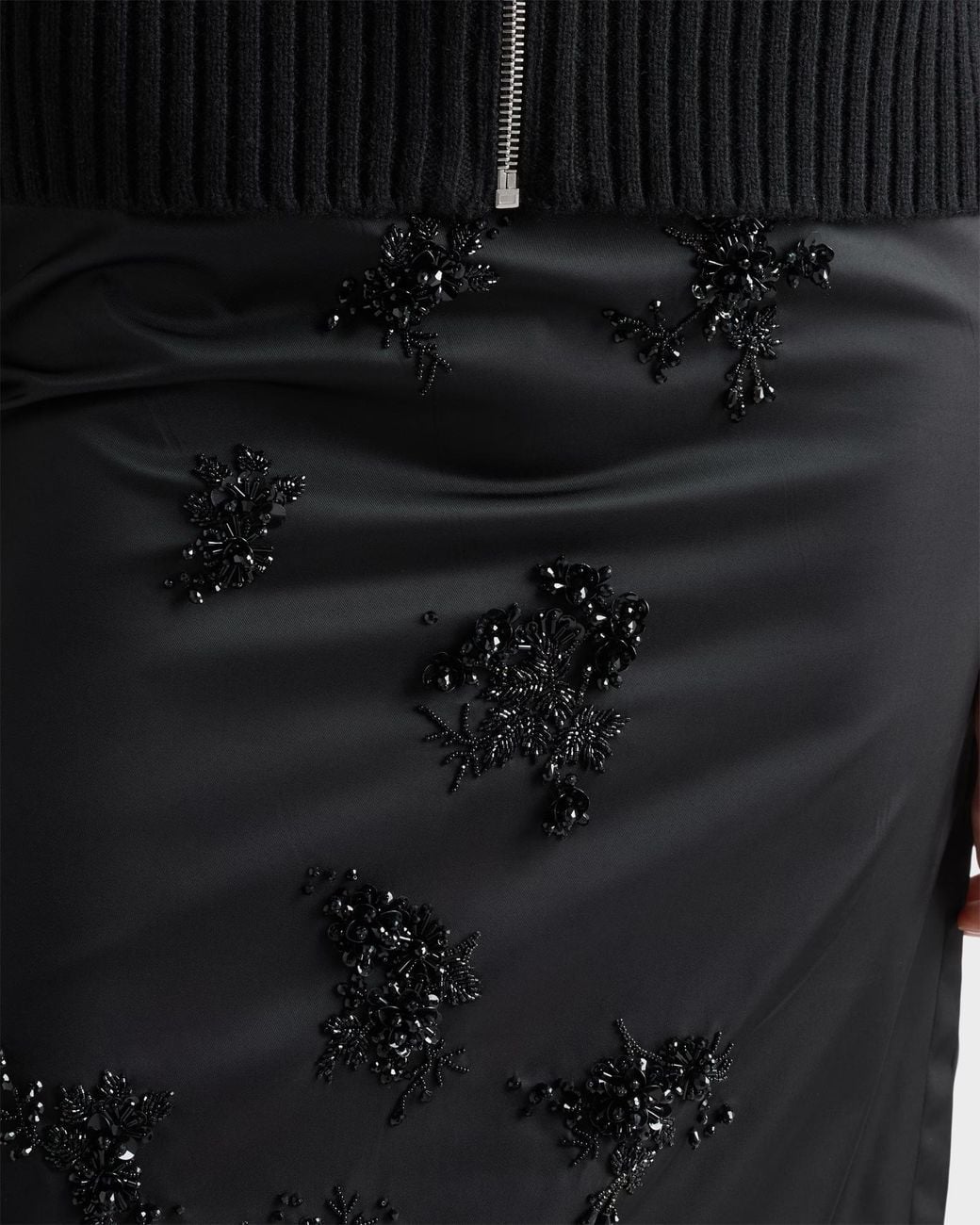 Prada Black Embroidered Re-Nylon Pencil Skirt