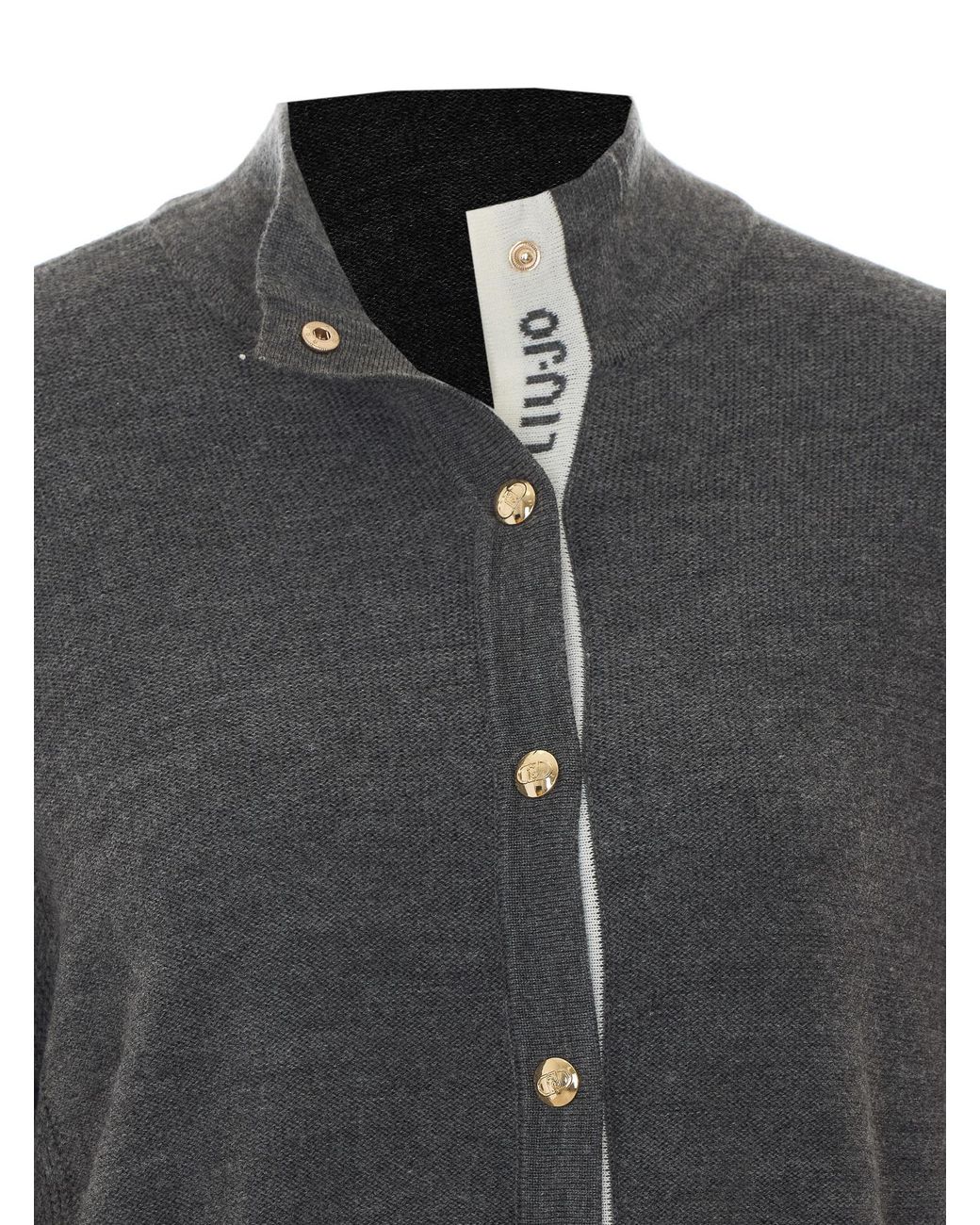 Liu Jo Gray Logo Button High Neck Cardigan