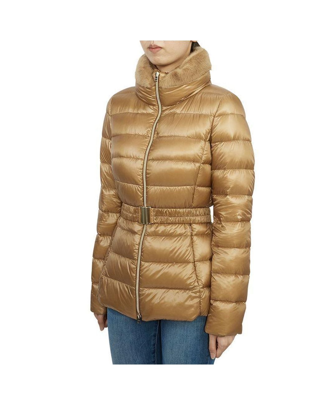 Herno Brown Belted High-Collar Down Jacket