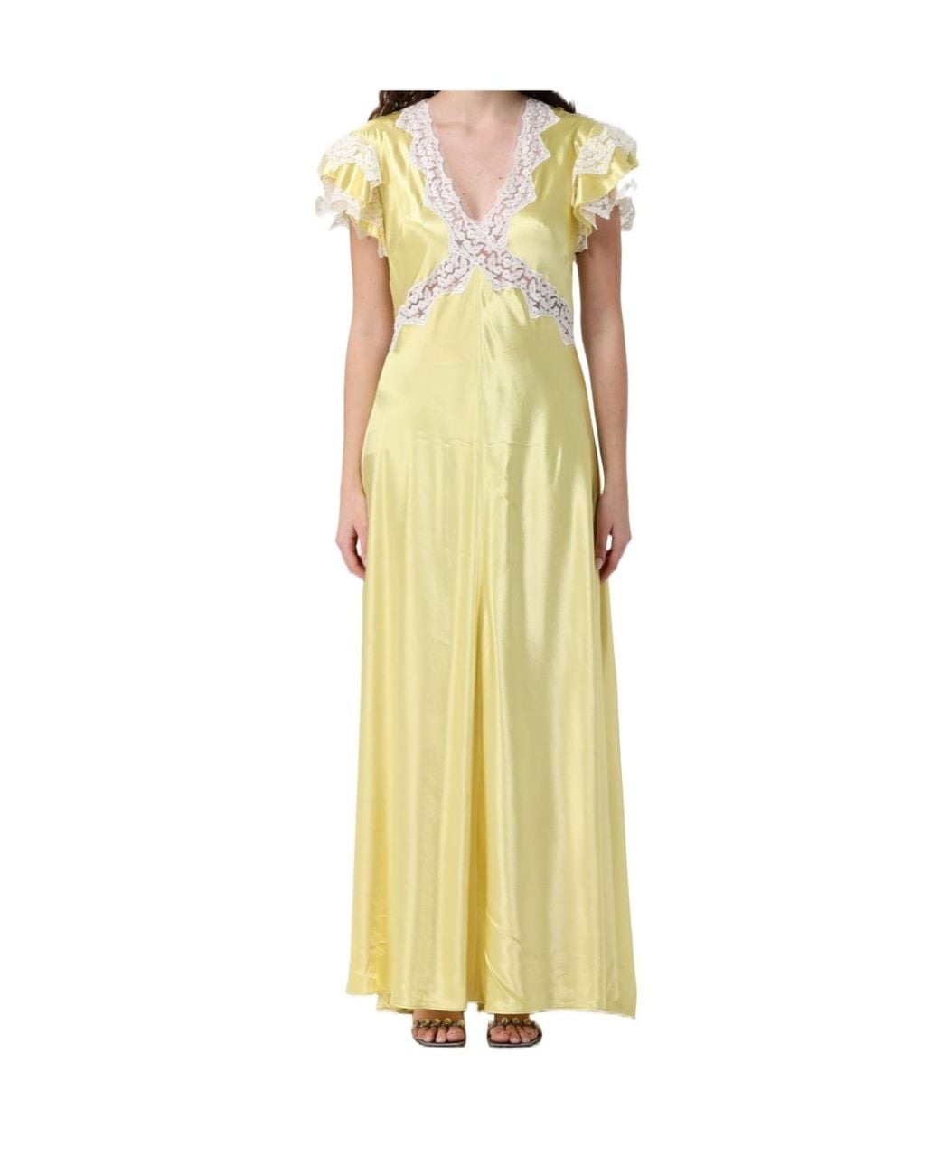 Alberta Ferretti Yellow V-Neck Dress
