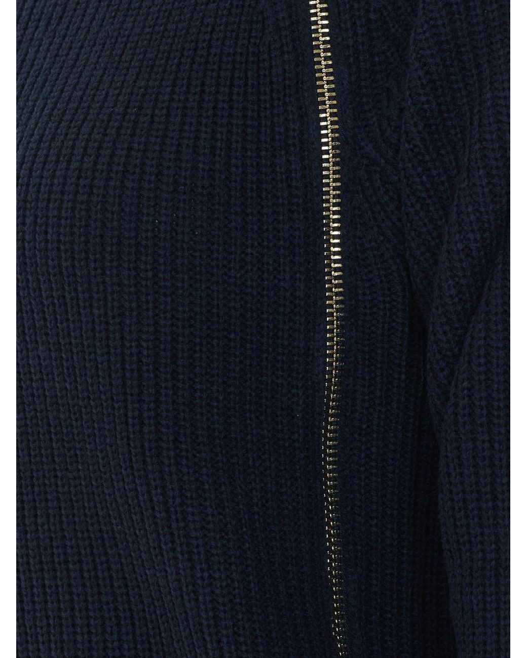 Liu Jo Blue Zip-Up High Neck Knitted Sweater