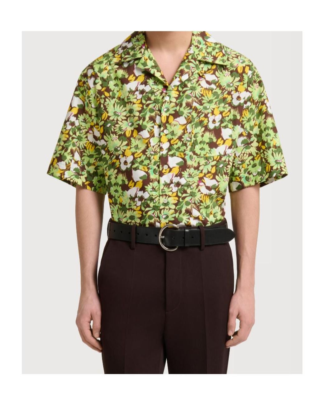 Marni Green Pop Flowers Print Poplin Shirt for men