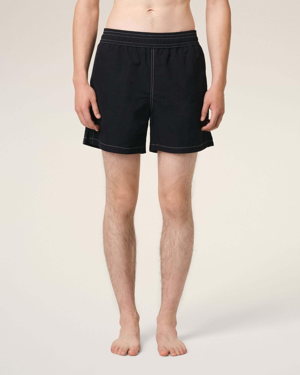 AMI Black Logo Embroidered Swim Shorts for men