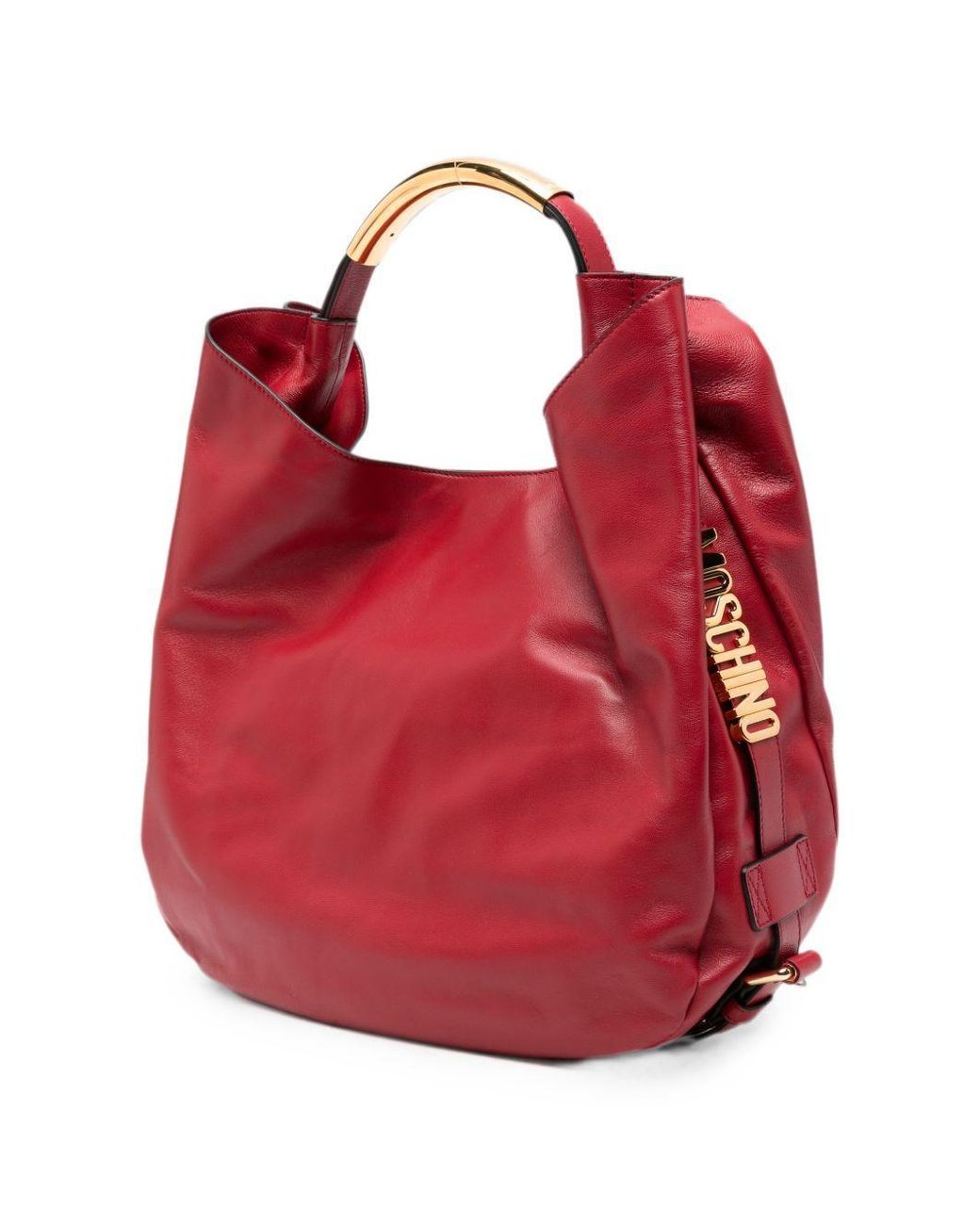 Moschino Red Handle Me Logo-Plaque Leather Tote Bag
