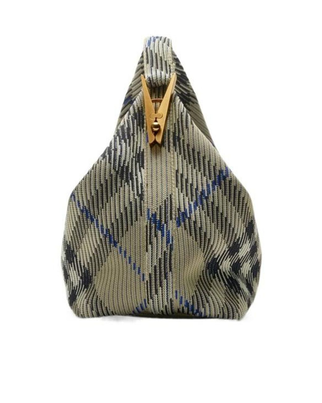 Burberry Gray Checked Zipped Medium Tote Bag