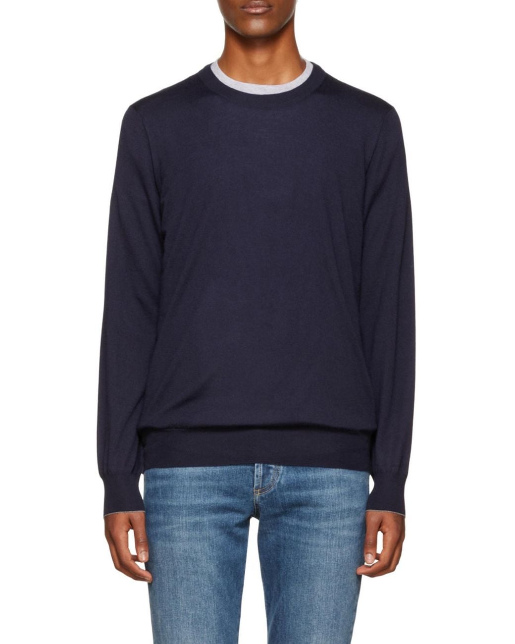 Brunello Cucinelli Blue Crewneck Knitted Jumper for men