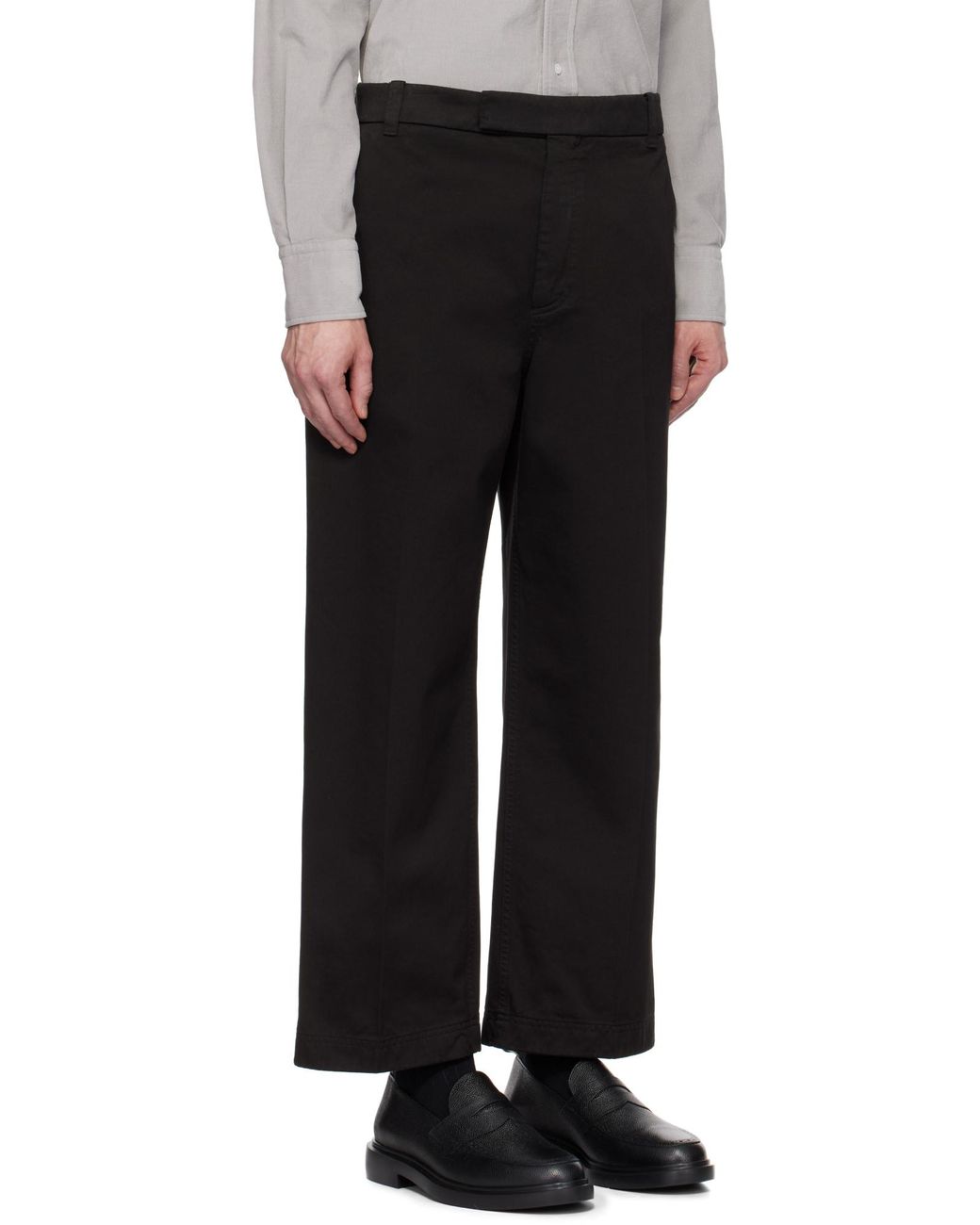 Thom Browne Black Pressed Crease Tapered Leg Chinos for men