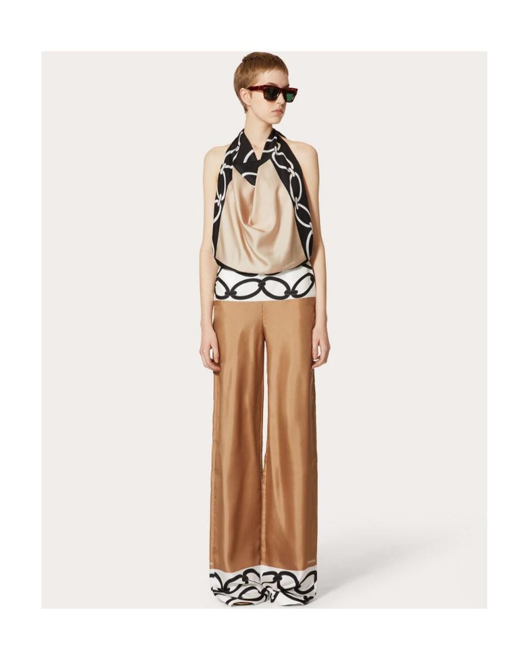 Valentino White Chain 1967 Foulard Silk Jumpsuit