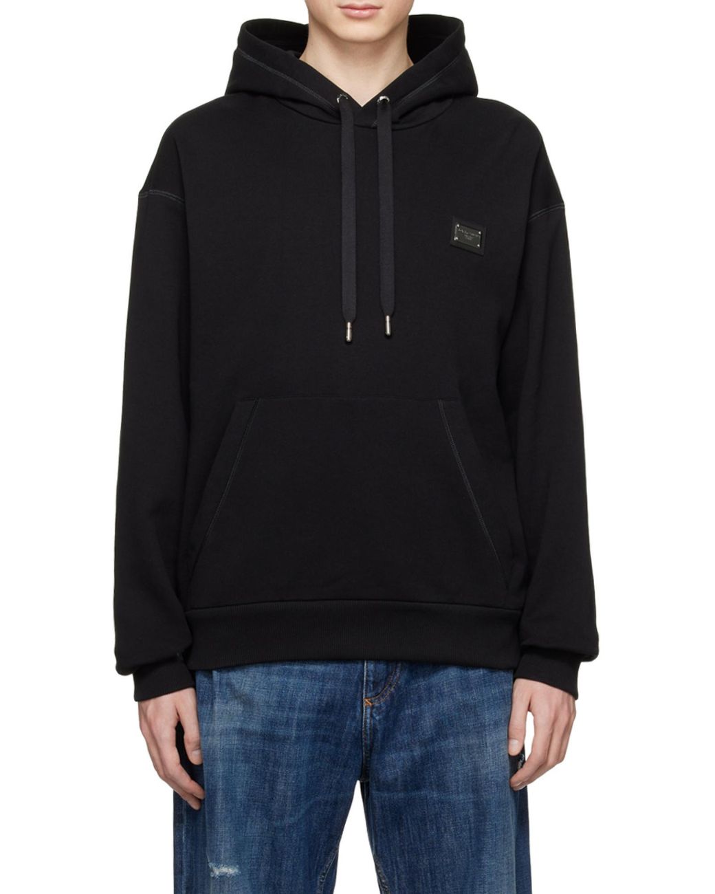 Dolce & Gabbana Black Logo Plaque Drawstring Hoodie for men
