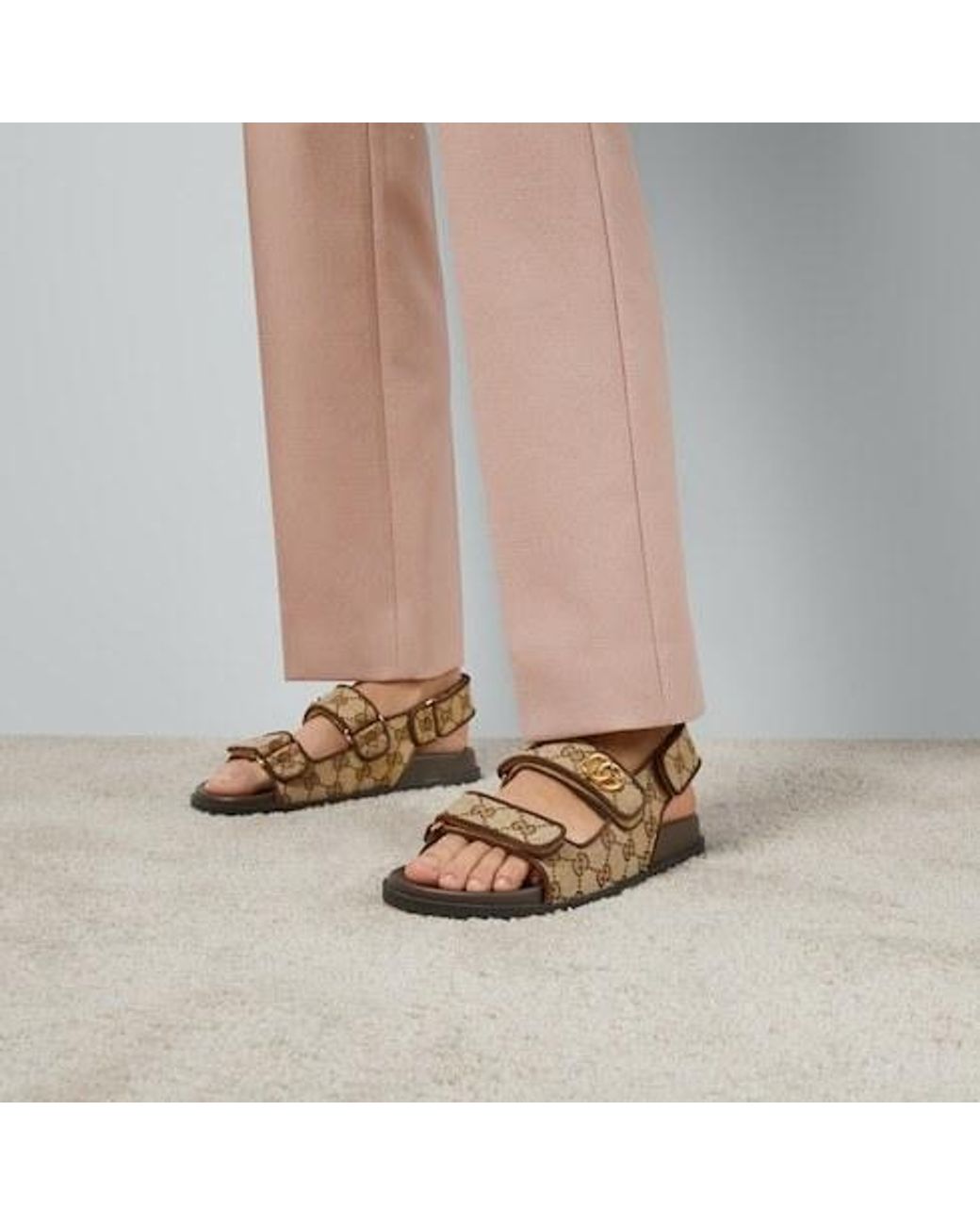 Gucci Brown Gg Canvas & Leather Sandal