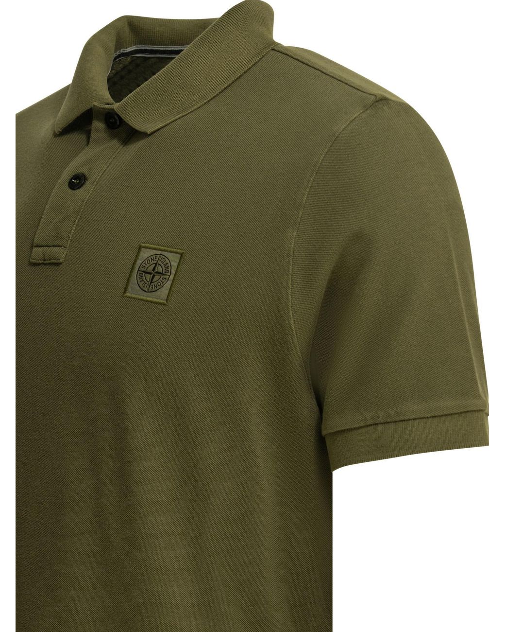 Stone Island Green Compass-Patch Buttoned Polo Shirt for men