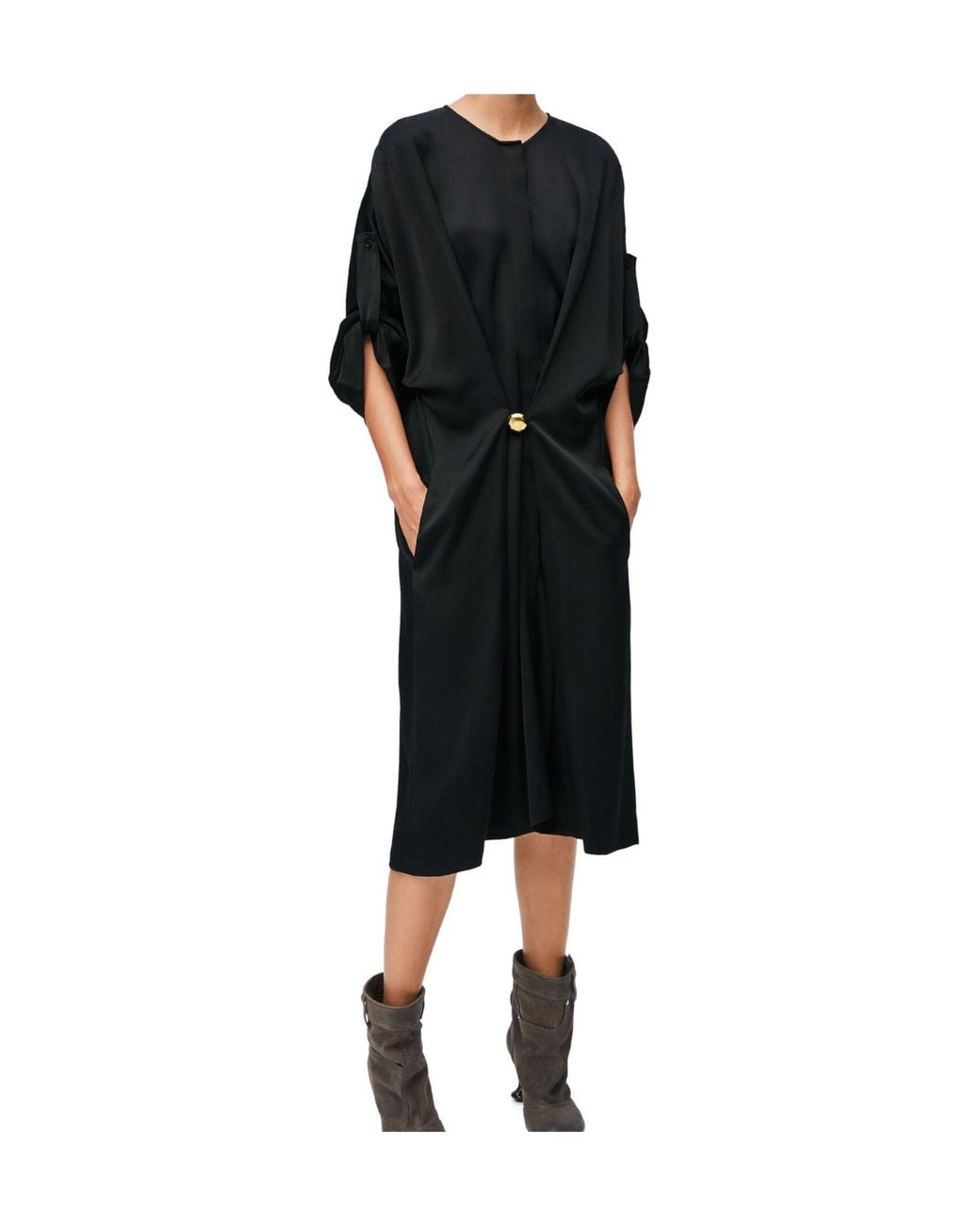 Loewe Black Round-Neck Pebble Midi Dress