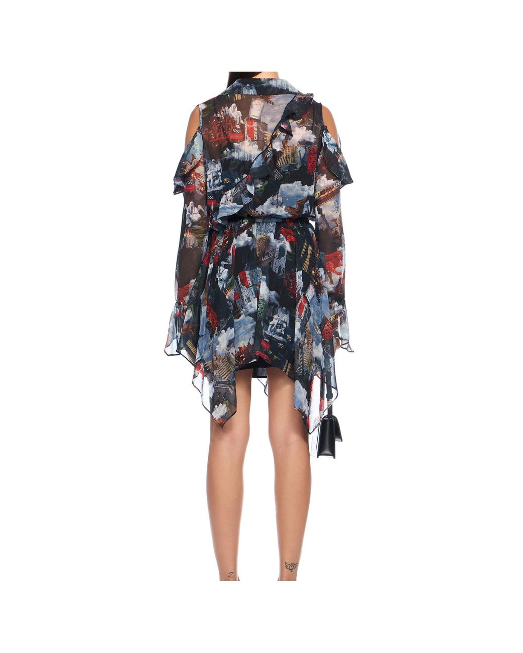 Off-White c/o Virgil Abloh Blue World Paint Geo Ruffled Asymmetric Mini Dress