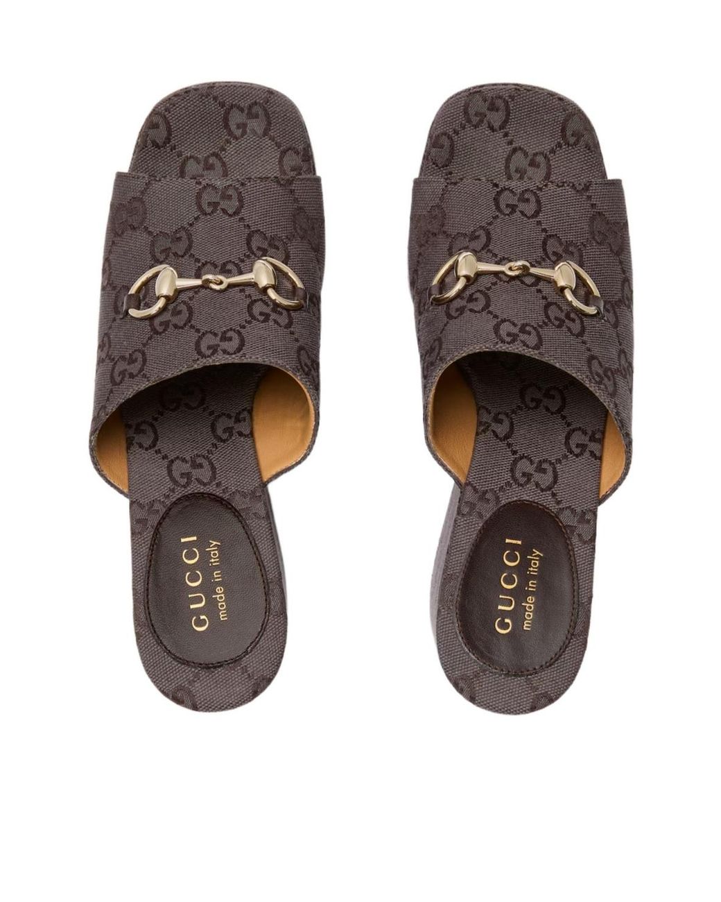 Gucci Brown Horsebit Wedge Sandals