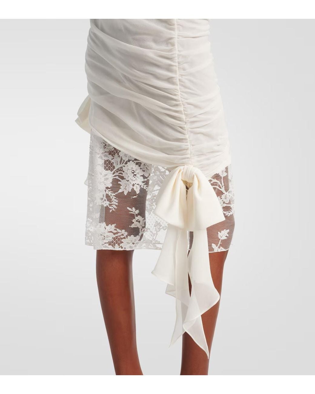 Alessandra Rich White Lace-Trimmed Silk Georgette Midi Dress