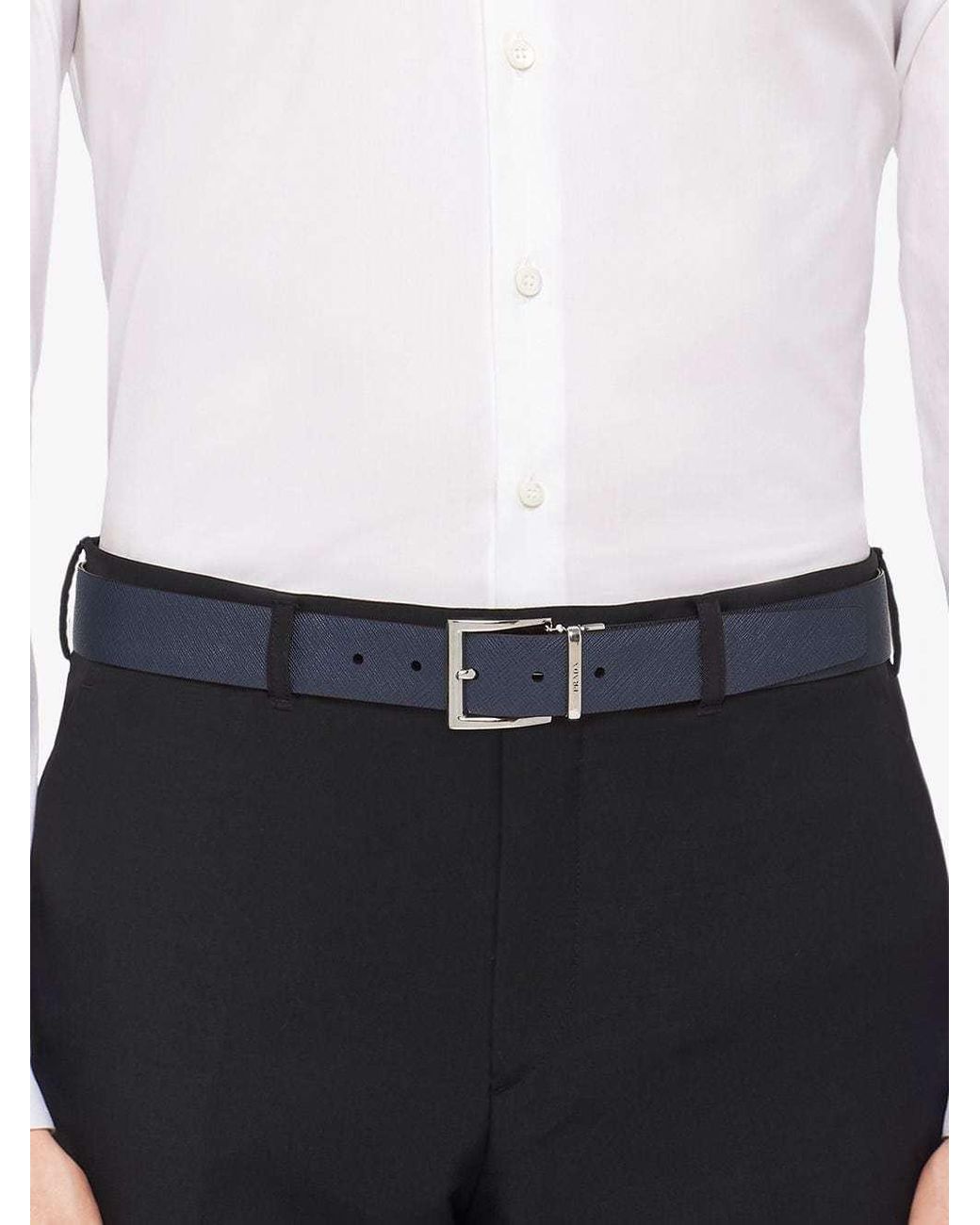 Prada White Logo-Detailed Reversible Buckle Belt for men