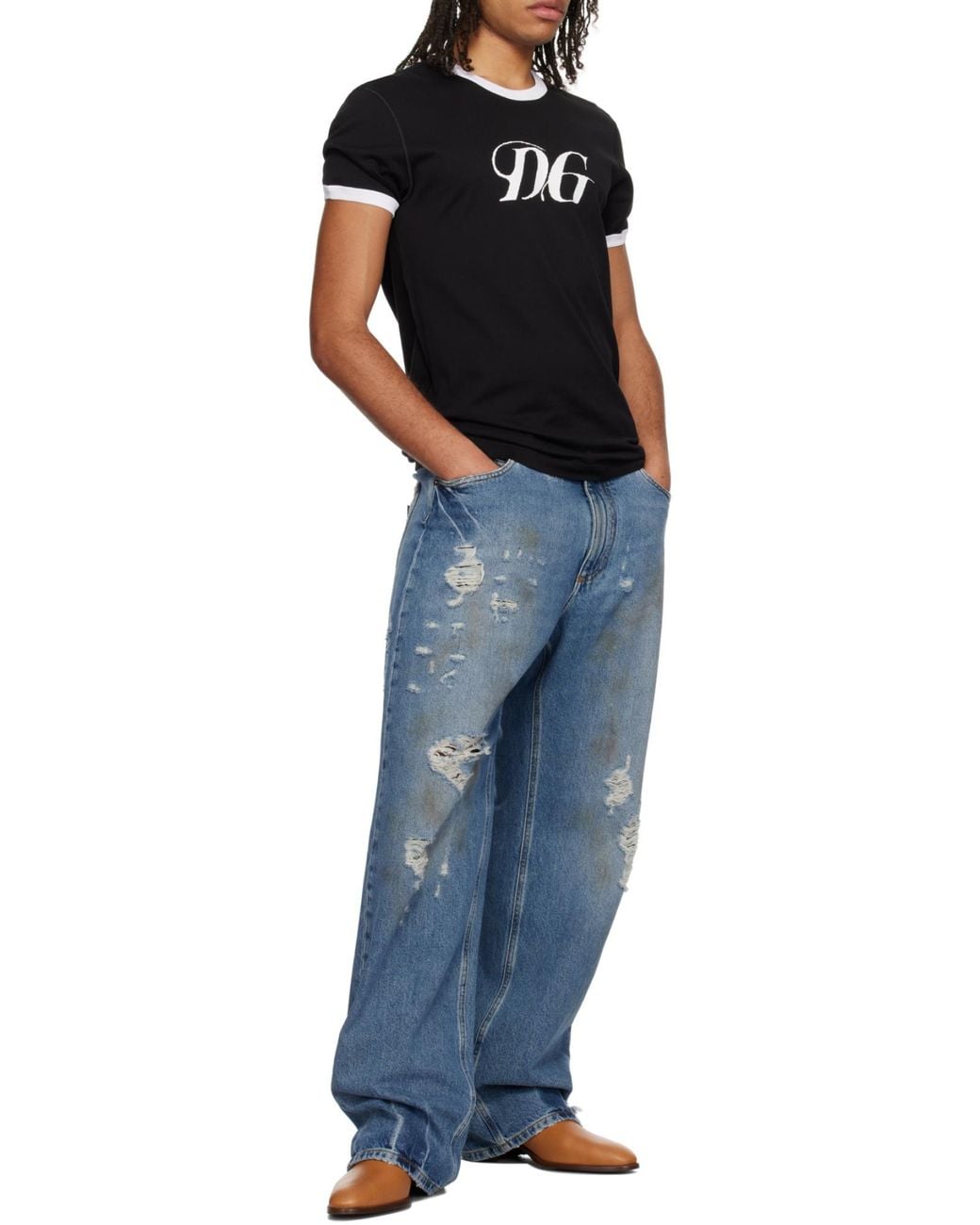 Dolce & Gabbana Black Dg Printed Crewneck T-Shirt for men