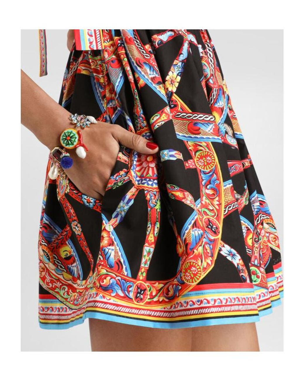 Dolce & Gabbana Red Carretto-Printed Poplin Dress