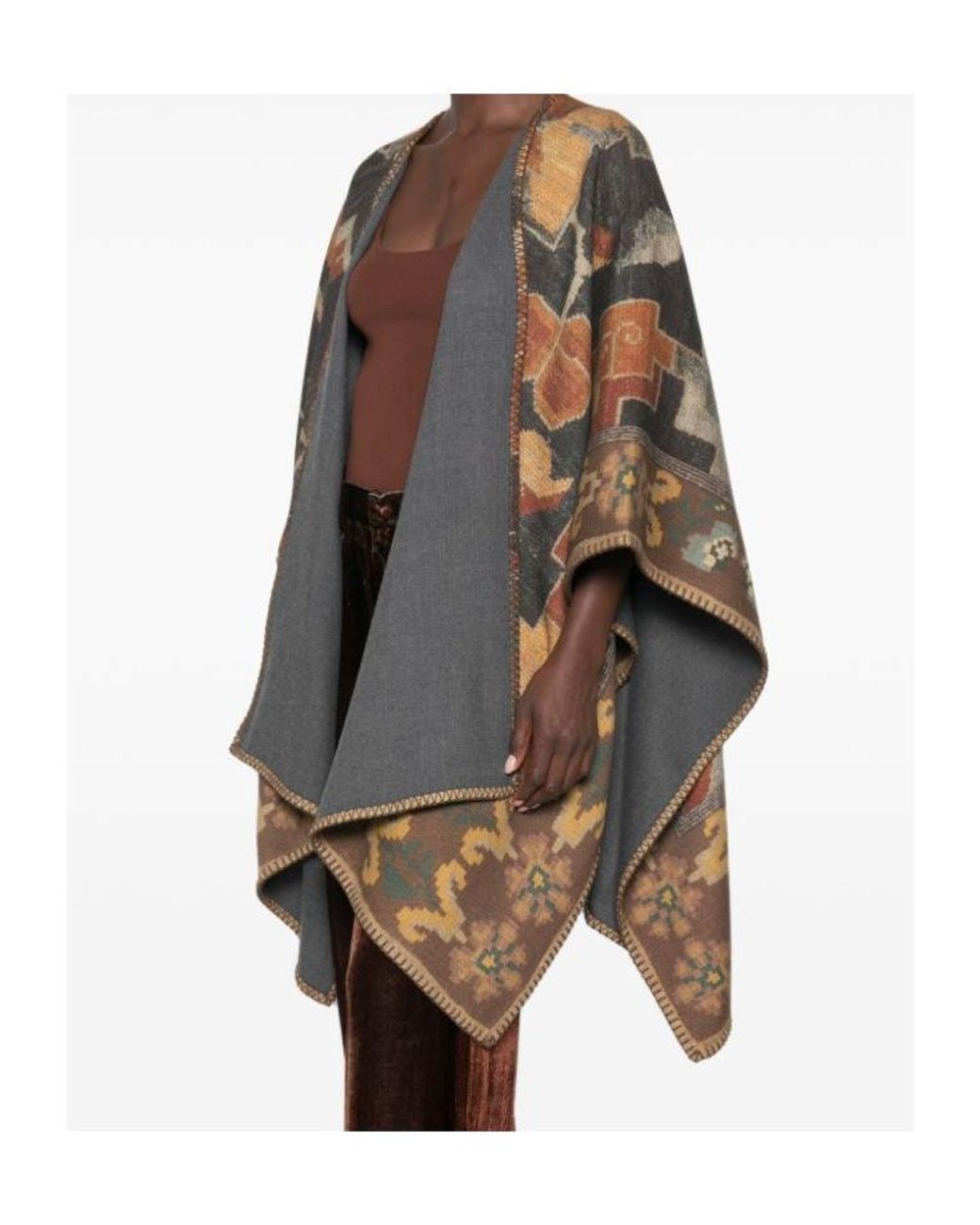 Pierre Louis Mascia Multicolor Pancake Abstract-Pattern Blanket-Stitch Cape