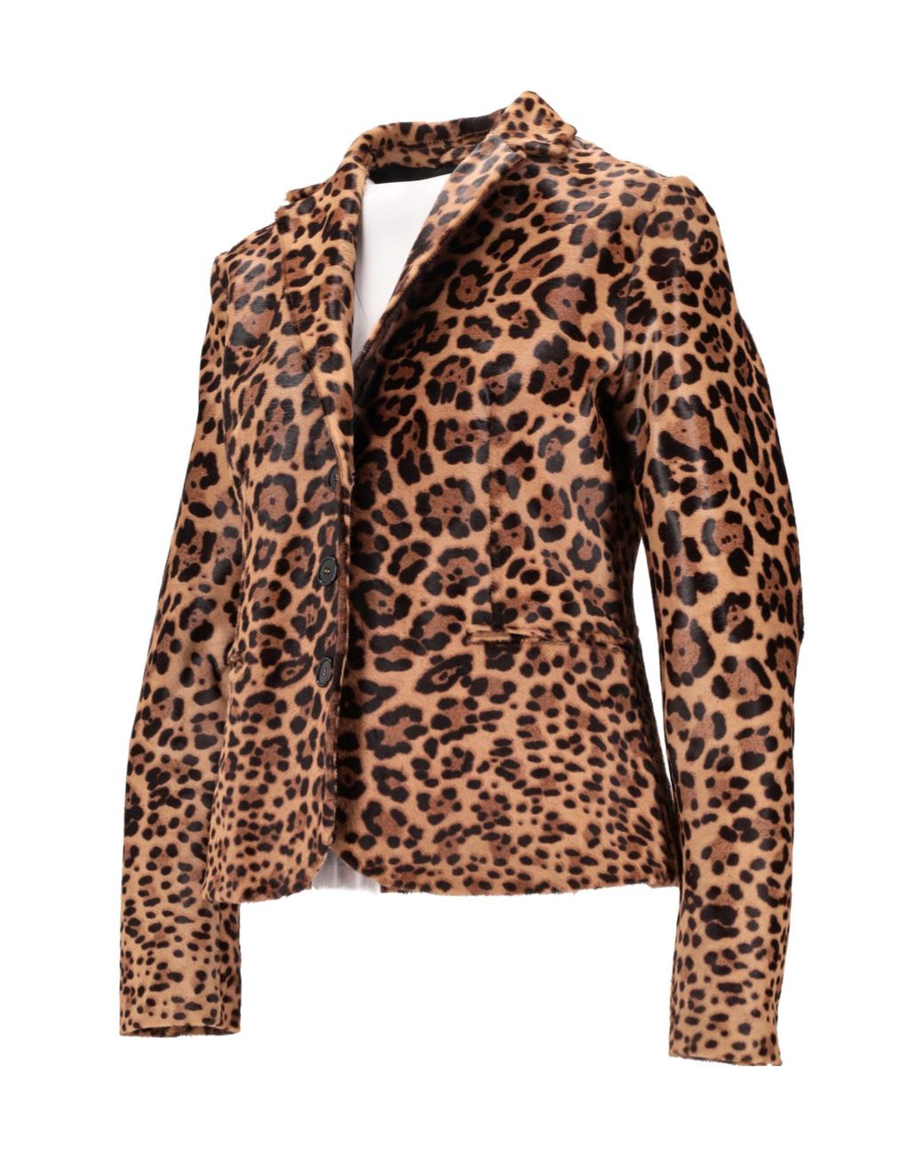 Lela Rose Brown Long-Sleeved Leopard-Print Leather Jacket