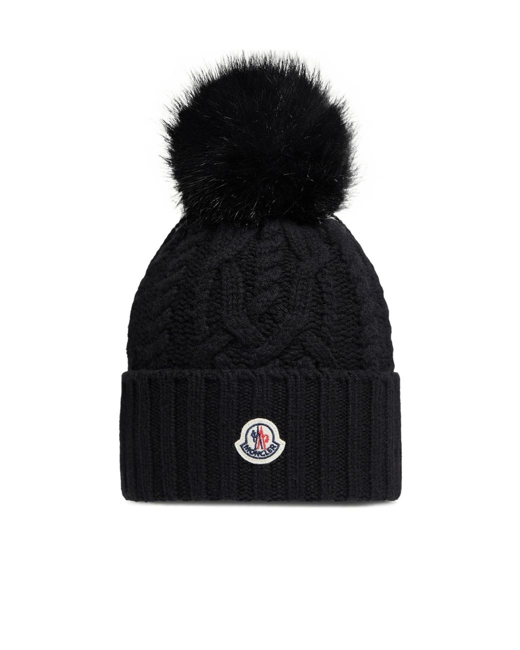 Moncler Black Cable-Knit Pom-Pom Hat