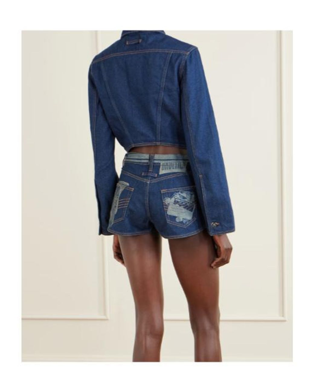 Jean Paul Gaultier Blue Cropped Printed Denim Jacket