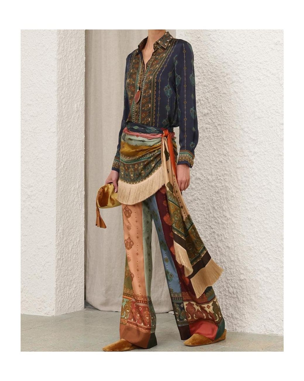 Zimmermann Green Ascent Satin Scarf Shirt