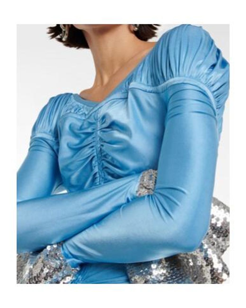 Rabanne Blue Embellished Pleated Metallic Wire Mini Dress