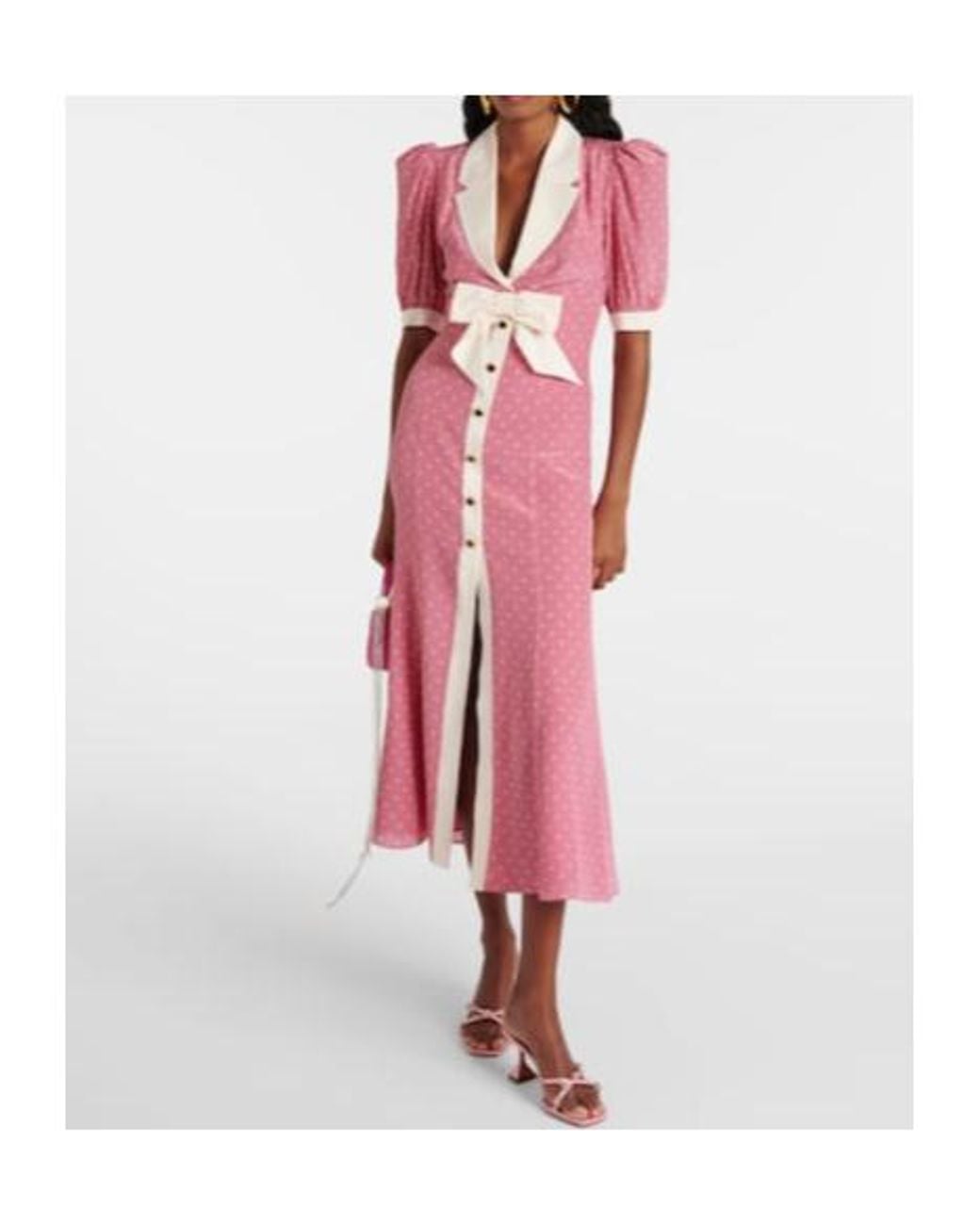 Alessandra Rich Pink Bow-Detail Polka-Dot Silk Maxi Dress