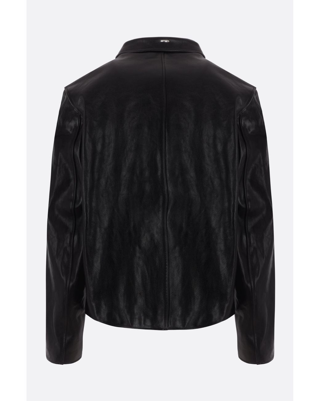 Our Legacy Black Cropped Leather Jacket With Classic Collar