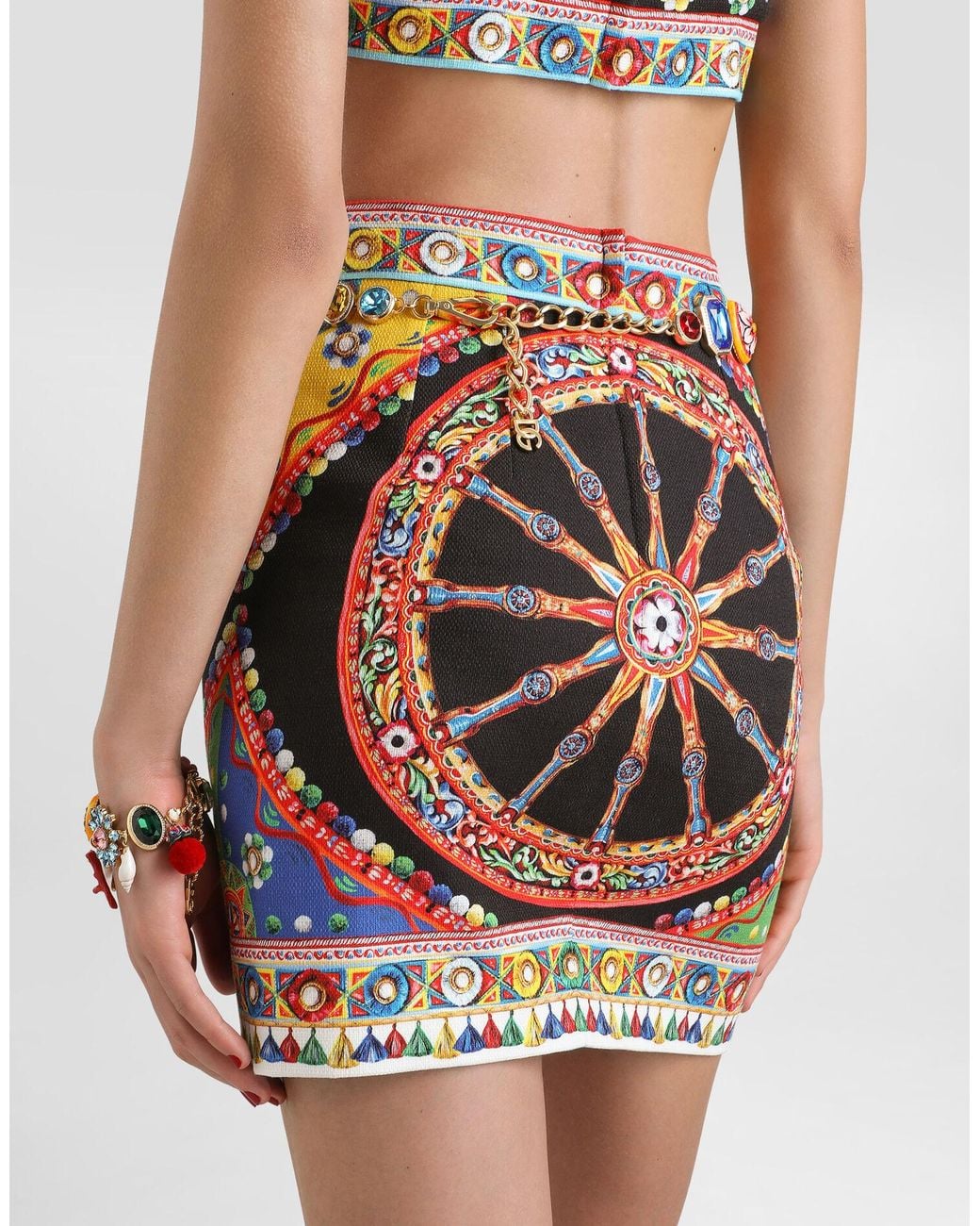 Dolce & Gabbana Multicolor Printed Stretch Cotton Mini Skirt