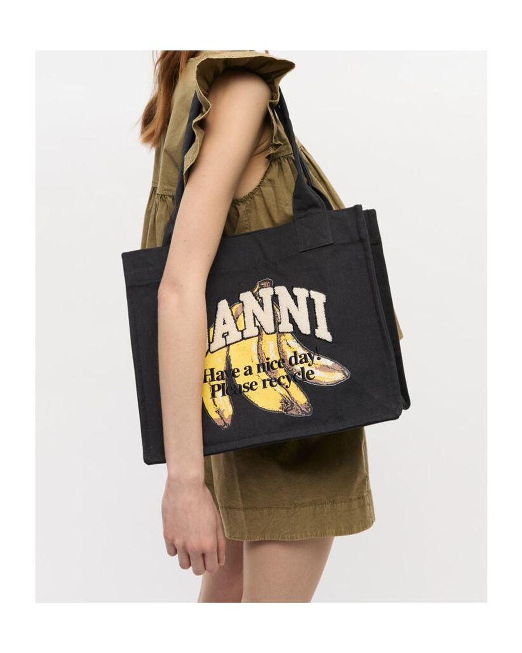 Ganni Black Large Banana Printed Tote Bag